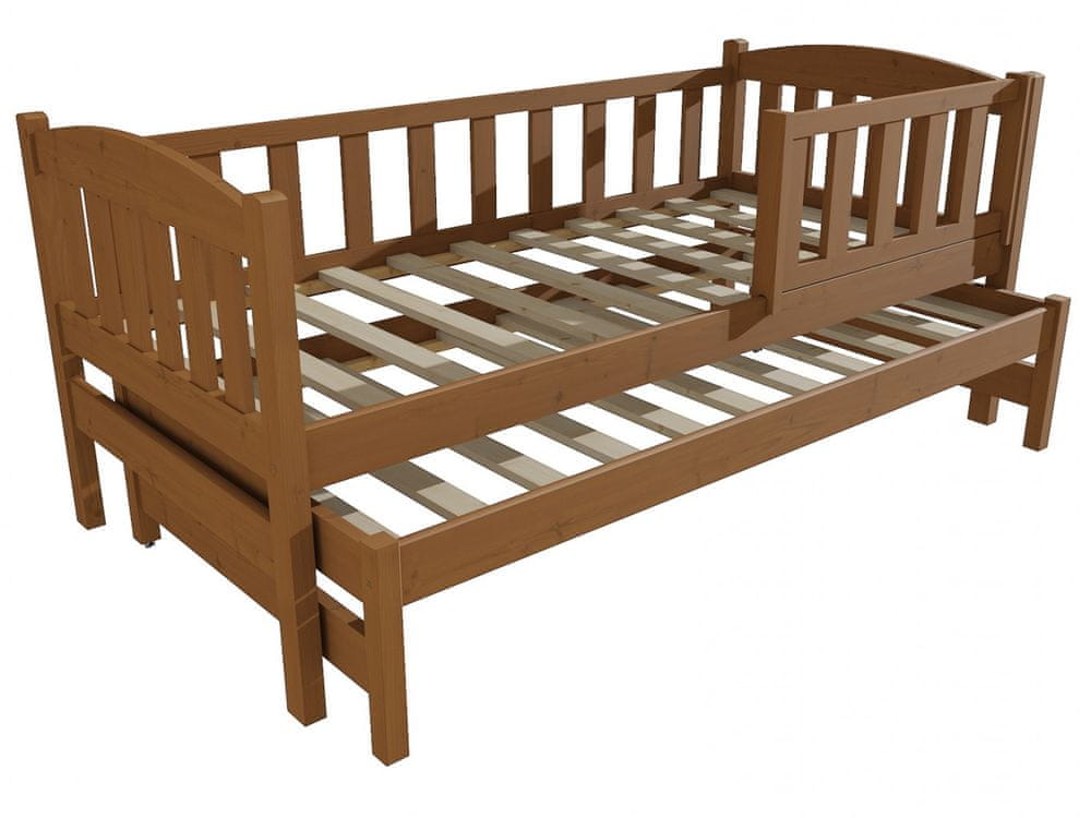 eoshop Detská posteľ s výsuvnou prístelkou DPV 013 so zábranou (Rozmer: 80 x 190 cm, Farba dreva: morenie dub)